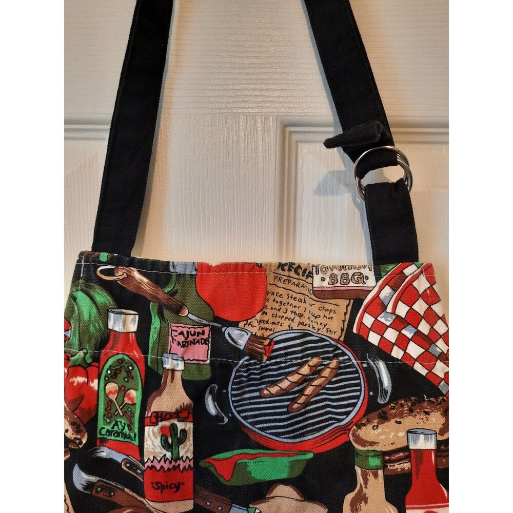Vintage BBQ Grill Master Apron Cajun Hot Sauce Print Cooking Chef - Picture 4 of 7